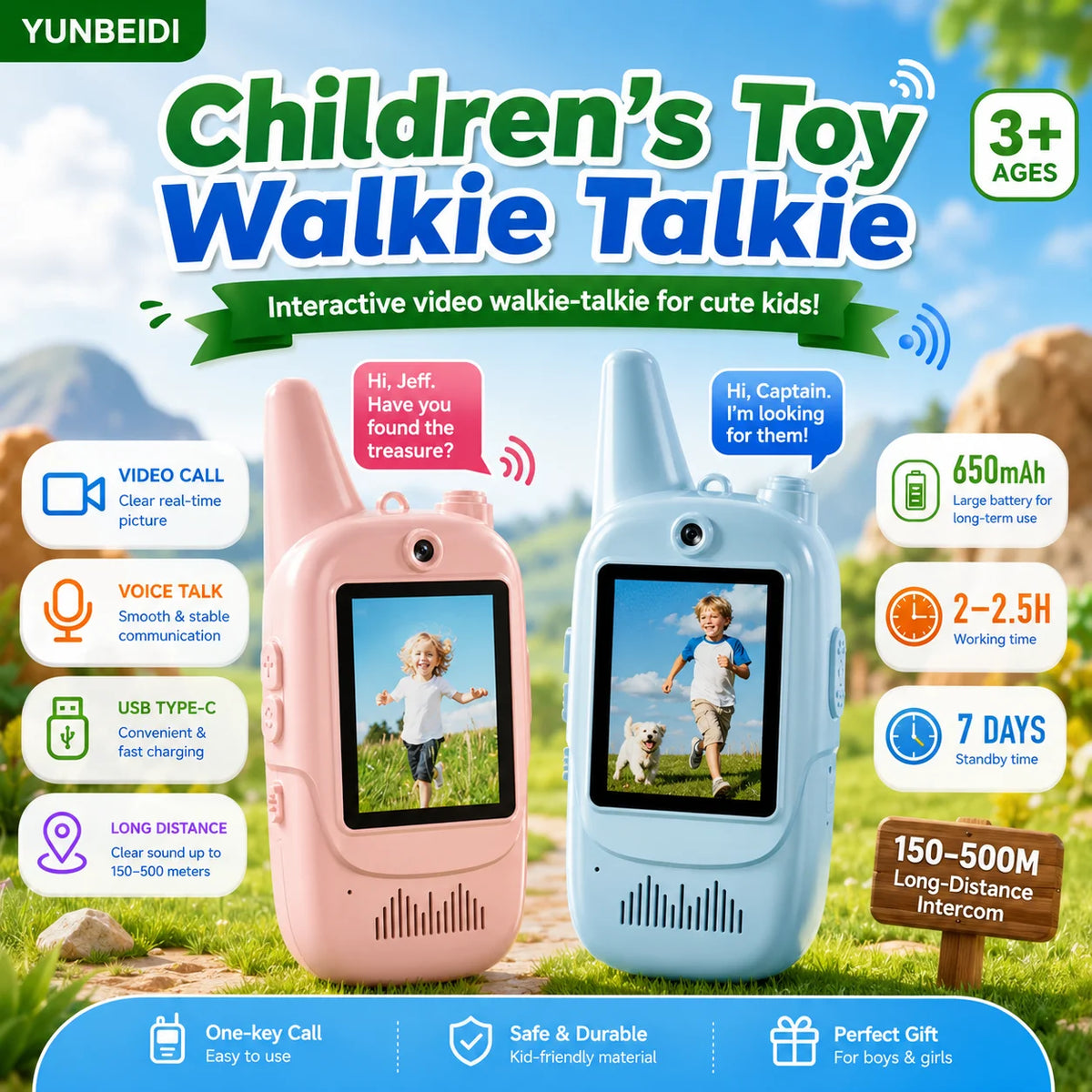 2PCS Children's Video Intercom USB Charging Indoor and Outdoor High Definition Intercom Children's Toys Birthday Gifts Ages 3-12