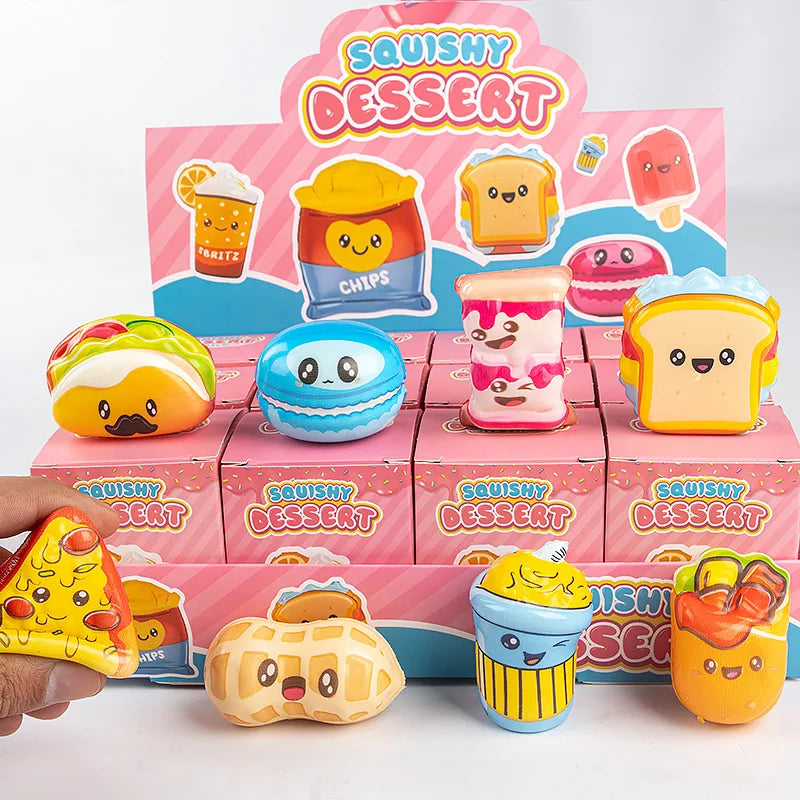 12pcs/Set Simulation Food Squishy Hamburger Fries Capybara Axolotl Squeeze Toy Stress Relief Decompression Toys
