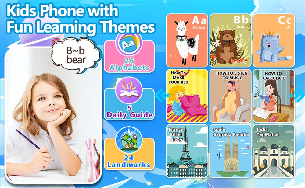 Kids Smart Phone Camera Toy Phone 40+ Games Touch Screen Learning Toy For 3-12 Year Old Boys Girls MP3 Player Birthday Gifts