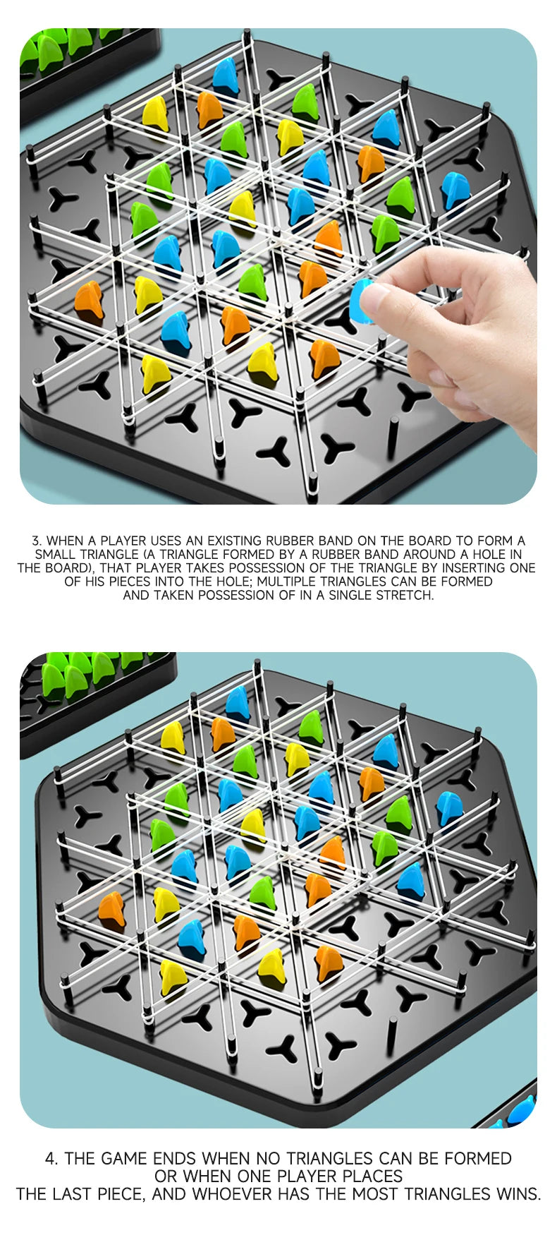 Chain Triangle Chess Triggle Rubber Band Game Toy Board Game Competitive Battle Set for Kids Friends Parent-Child Interaction