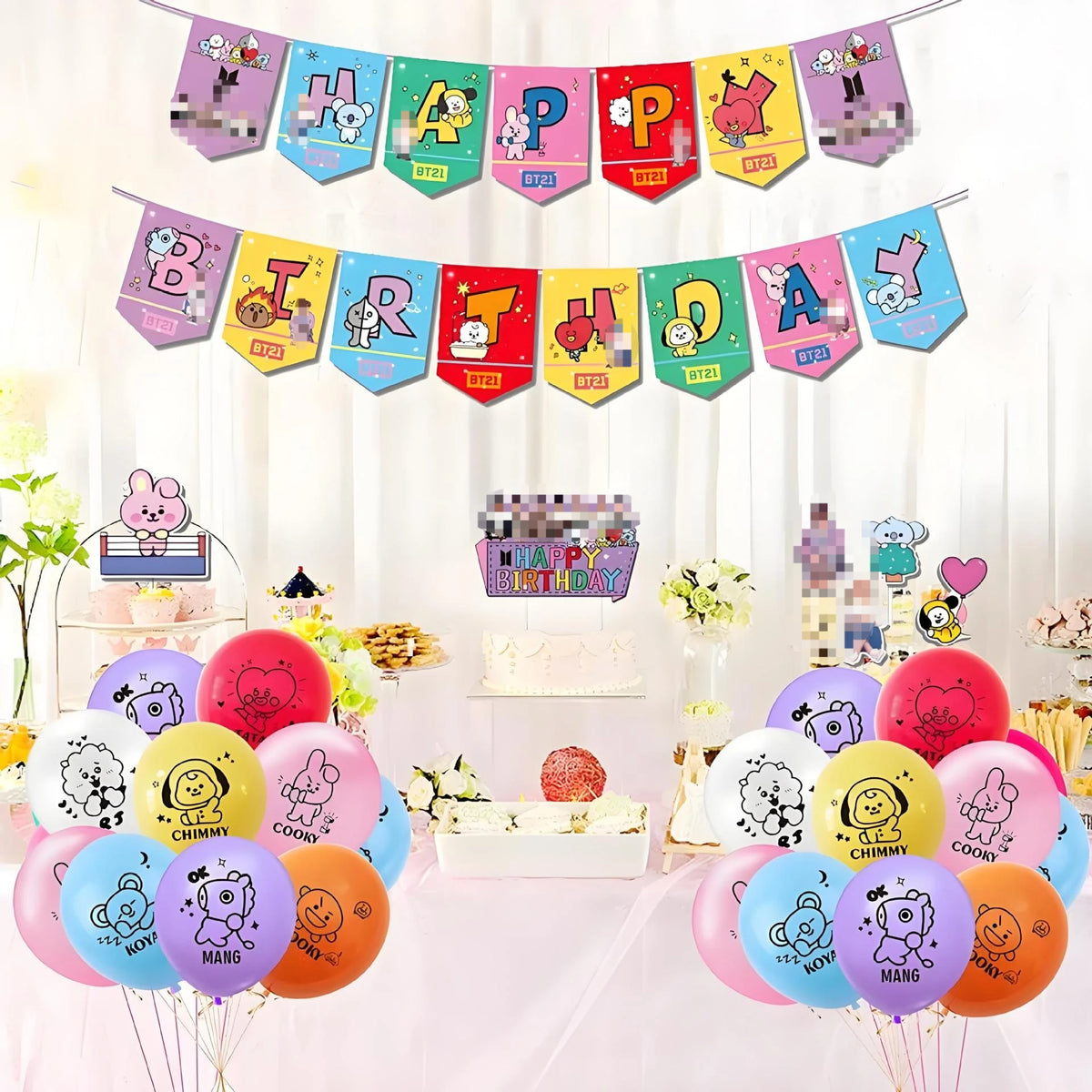 BT21 Party , Birthday Flag Raising and Balloon Decoration Set, Birthday Party and Holiday Supplies