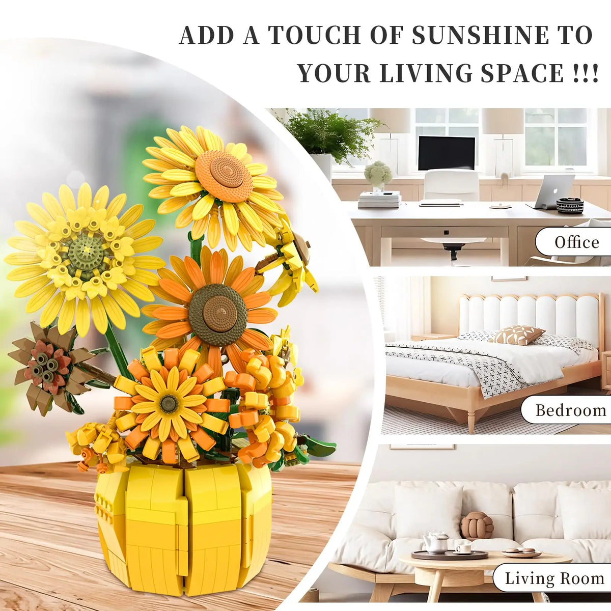 1009PCS Sunflower Building Blocks Flower Bouquet Vase Model Home Decoration Educational DIY Puzzle Toy Adults Holiday Gift
