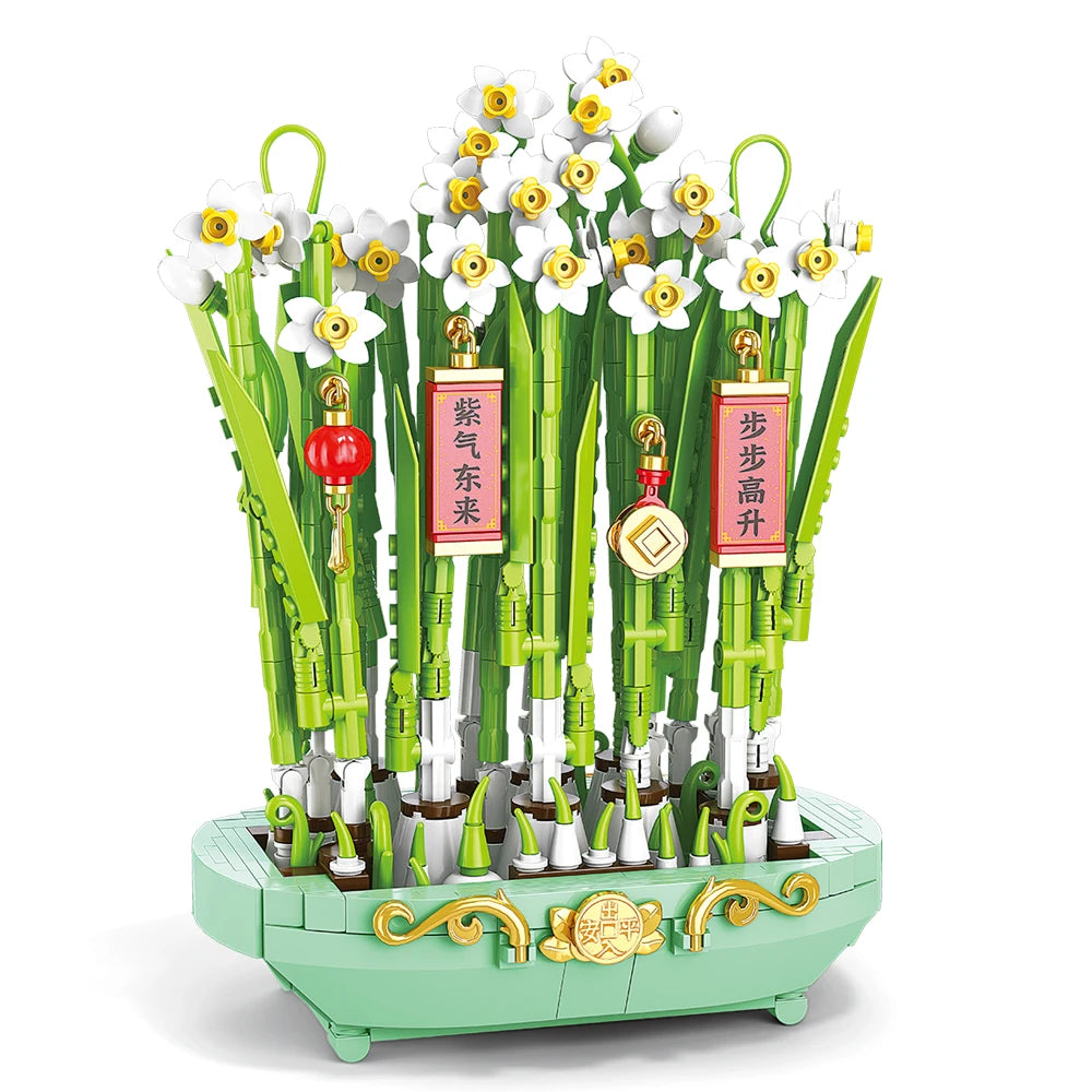 City Creativity Flower Bouquet Plum Blossom Bonsai Potted Plant Building Blocks Model Home Decoration Toy For Kids Gift﻿