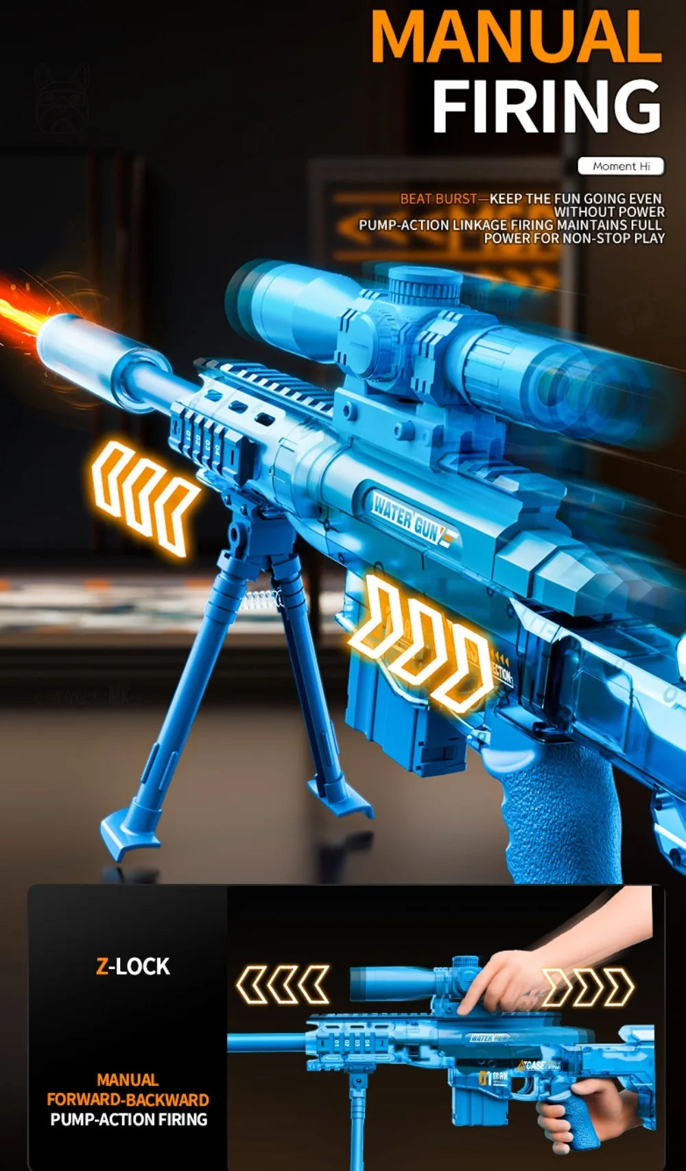 Full Auto Electric Water Gun Toy with Flashing Light Rapid-Fire Motorized Blaster for Summer Outdoor Fun & Kids Play Game