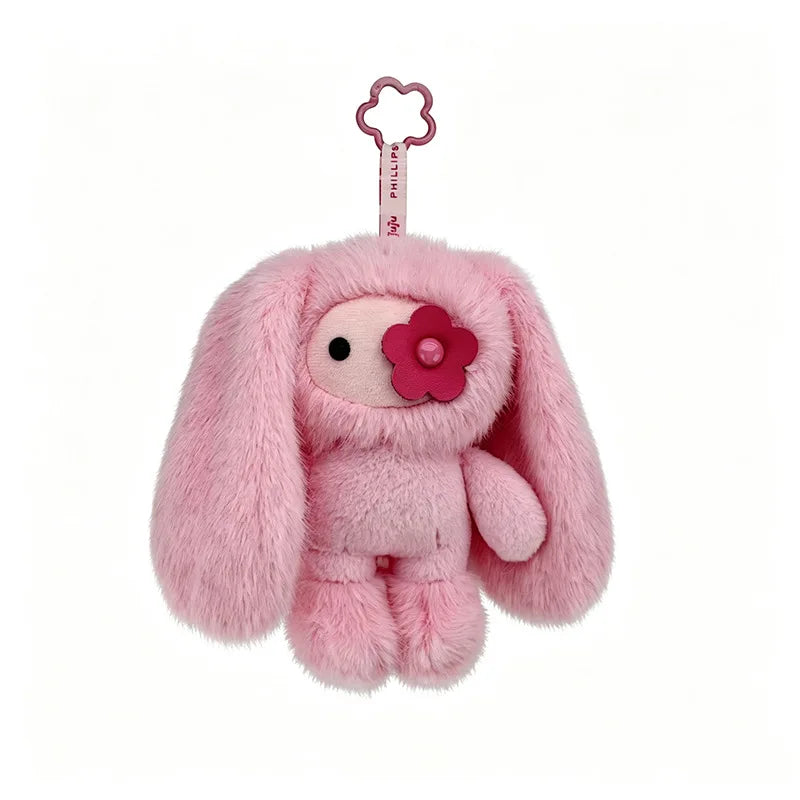 Cute Juju Rabbit Plush Keychain Flower Eye Bunny Stuffed Doll Kawaii Long Ears Animals Bag Pendant Car Keyring Toy Gift for Girl