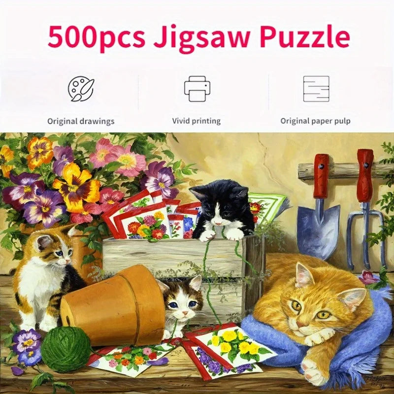 46*28cm 500 Pieces Jigsaw Puzzle for Adults Painting The Cat in The Bower Paper Puzzles Home Decor Wall Display Festival Gift