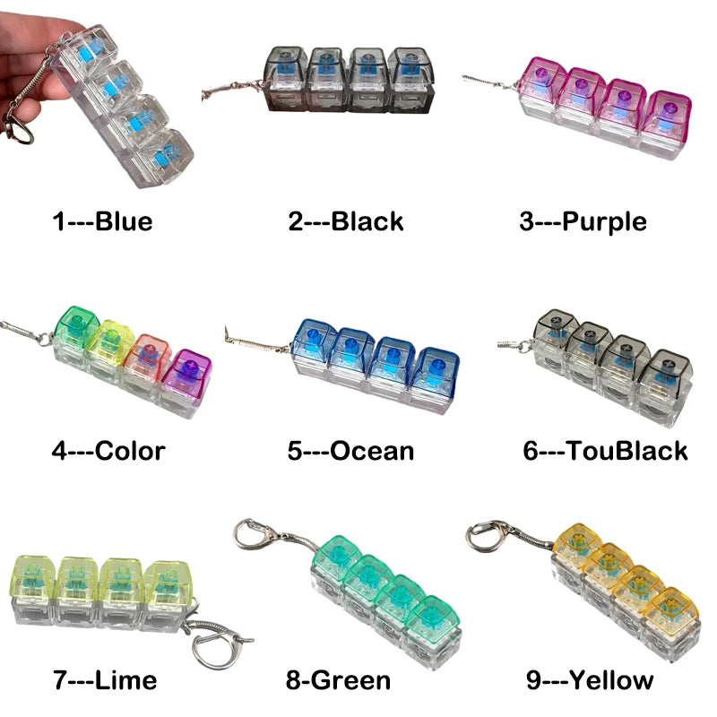 LED Keyboard Keychain Fidget Toys Crystal Clicker Sensory Toy for Stress Relief Keyboard Keychain Fidget Gadget for Adults Kids