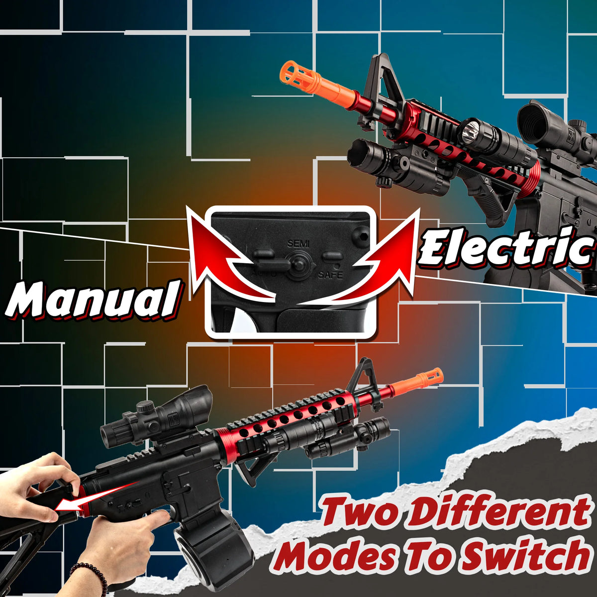 Electric toy guns, gel explosive M418 toy guns, gel water ball launchers, one-button manual-automatic mode, equipped with scopes