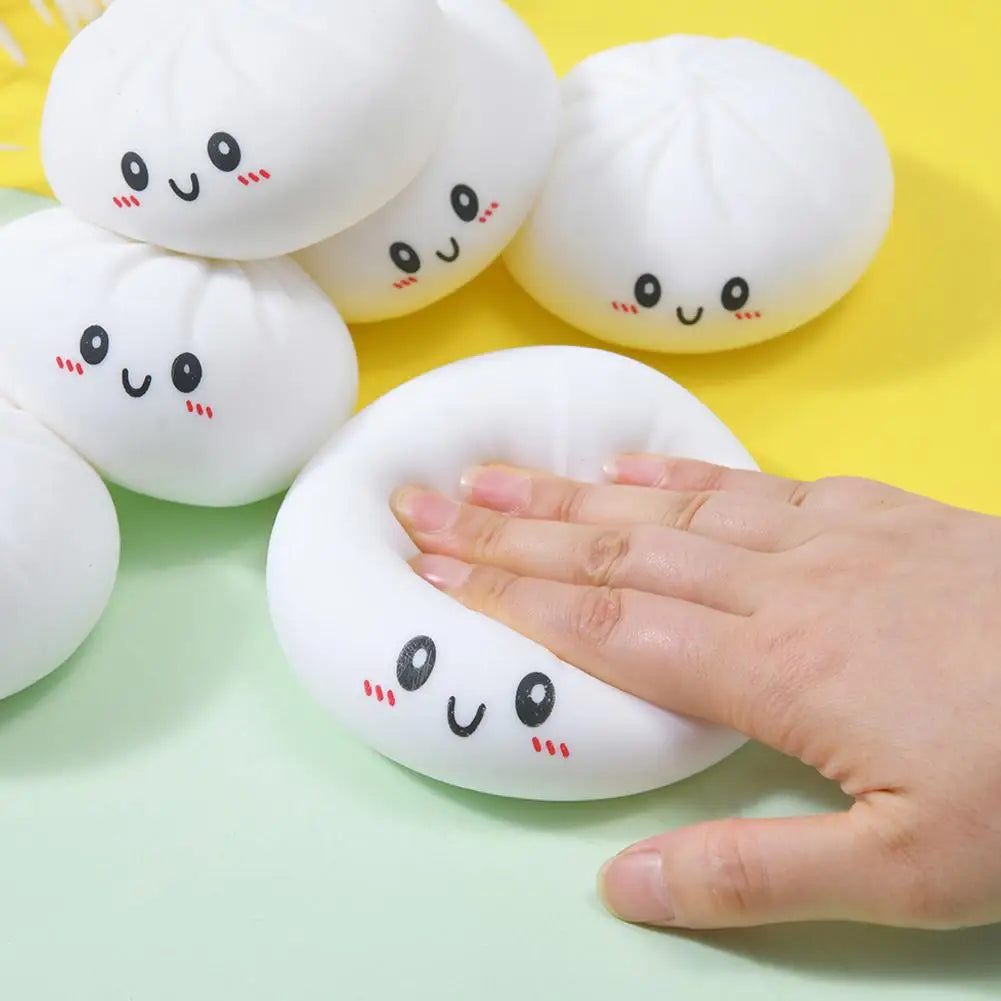 Colorful Dumpling Squishes Stress Balls Fidget Sensory Toys Simulation Food Squishies Bun with Steamer Squeeze Dough Ball Gifts