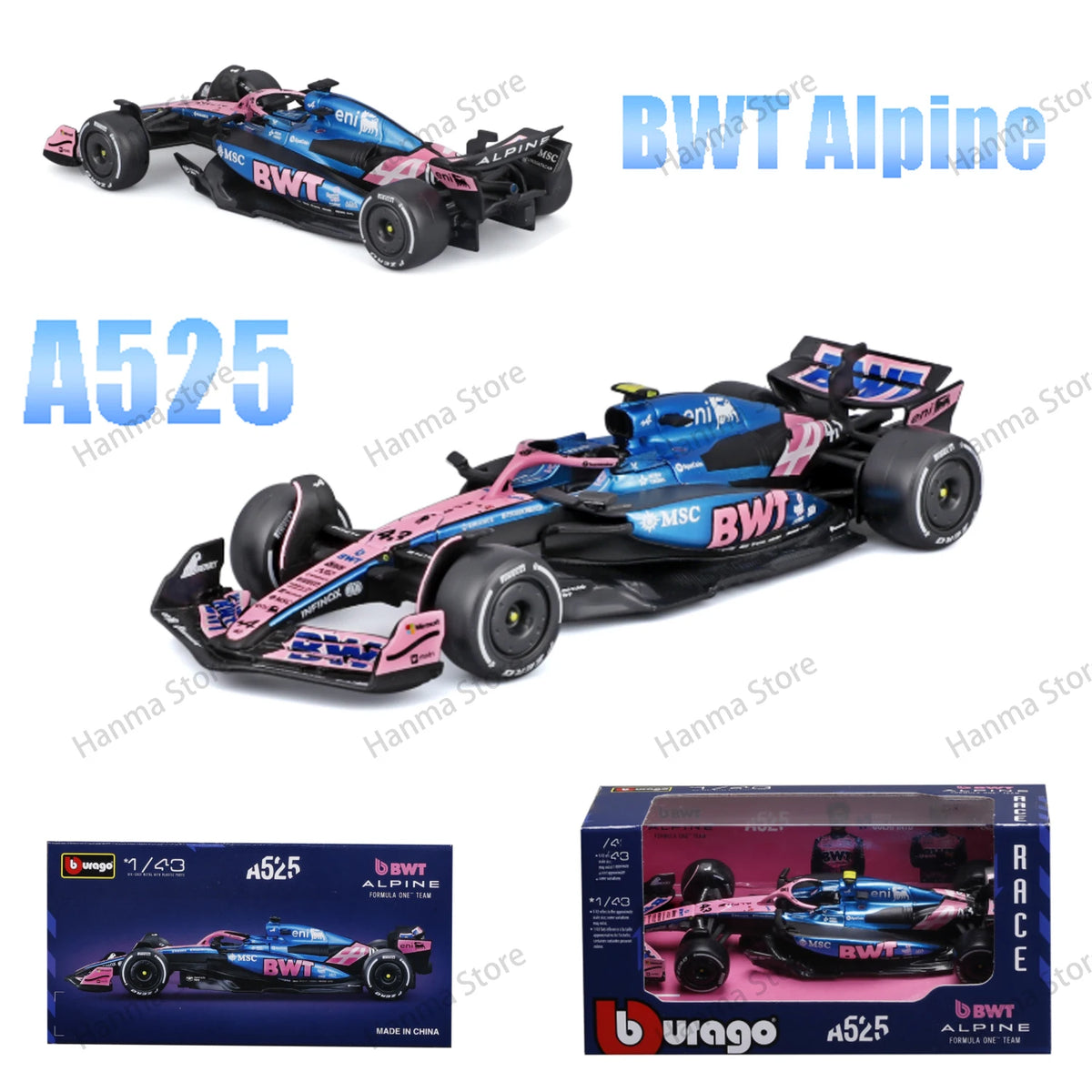Bburago Aston Martin AMR25 1:43 BWT Alpine 2025 A525 #10 #43 F1 Racing Formula One Car Static Simulation Diecast Alloy Model Car