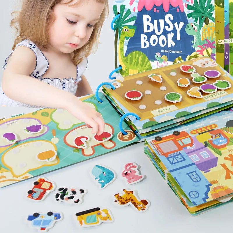 Dinosaur Fruit-Themed Busybook Quiet Book, with 5 Major Themes and Various Accessories, Designed for Children Aged 36 Months and Above, Covering Numbers, Letters, and Colors, with Clear and Easy-To-Understand English Instruct