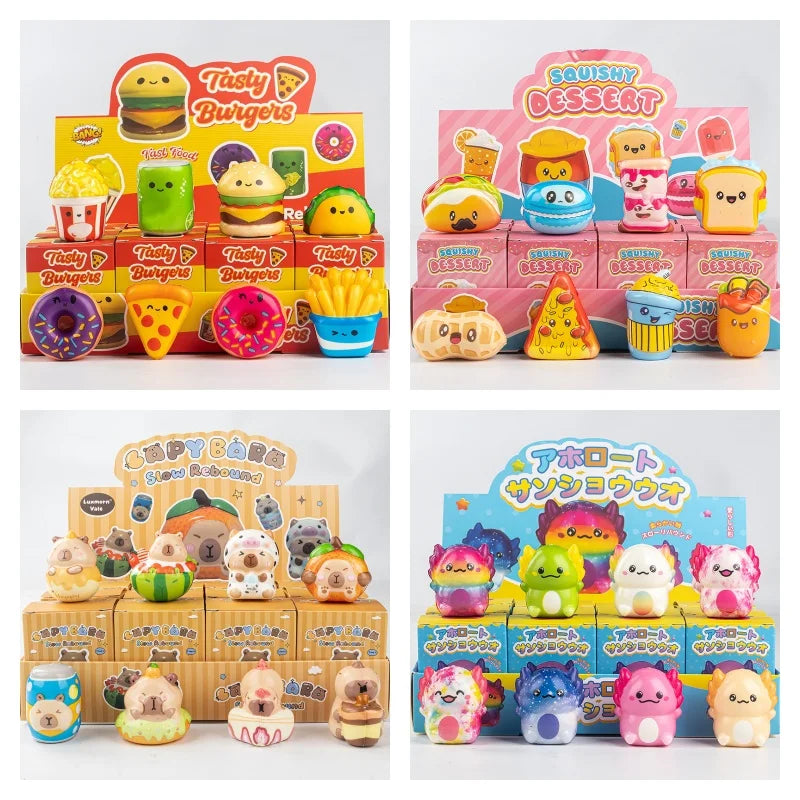 12pcs/Set Simulation Food Squishy Hamburger Fries Capybara Axolotl Squeeze Toy Stress Relief Decompression Toys