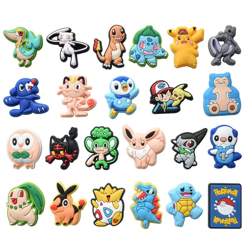 Hot 9-47pcs Pocket Monster Shoes Charms PVC Cartoon Shoe Decoration Accessories Clog Sandals Buckle Friends Gift Fast Delievery
