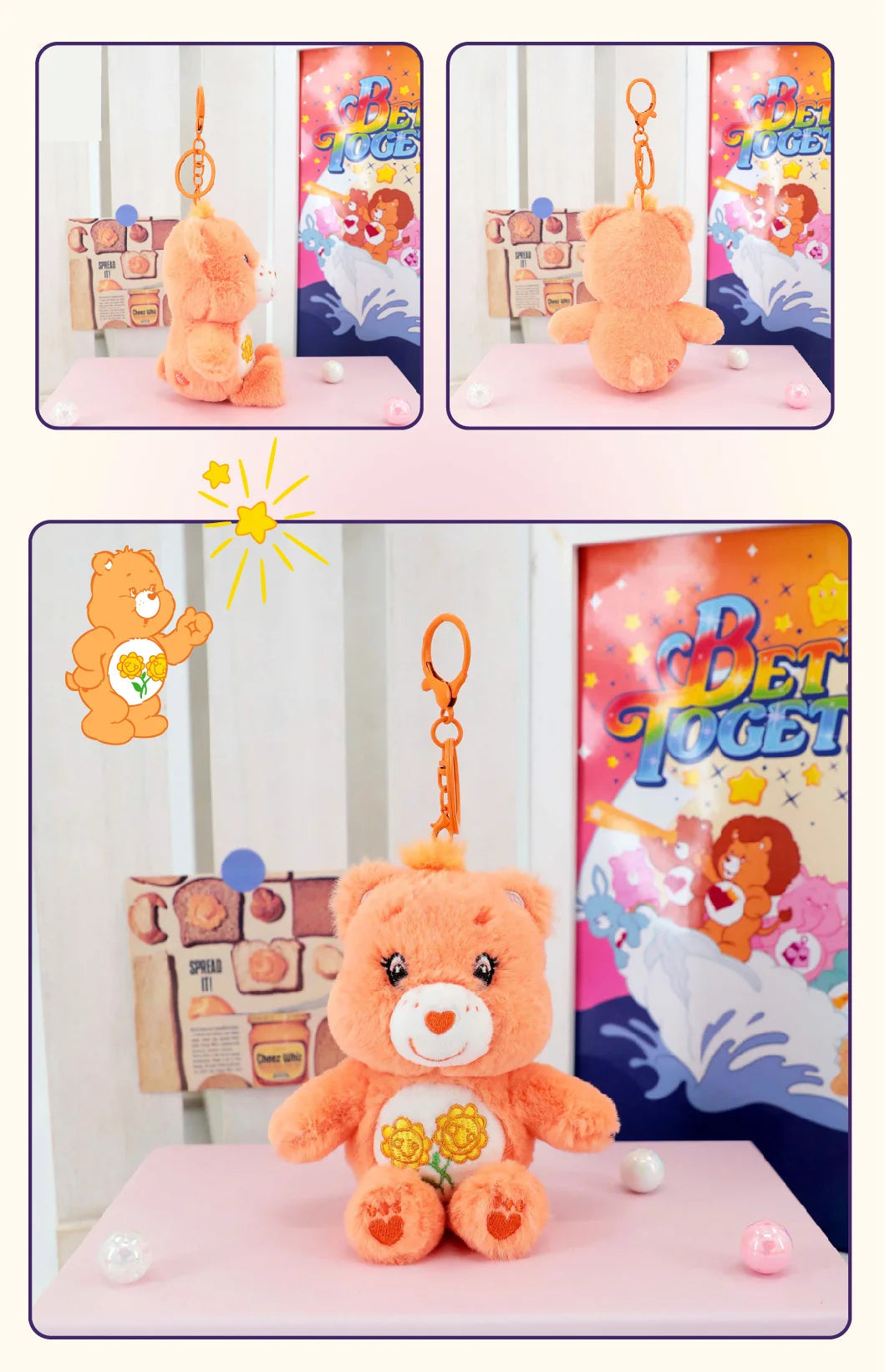 Care Bears Plush Toy Kawaii Squeak Sound Keychain 15cm Pendant Cute Cartoon Keychain Bag Luggage Decor Holiday Birthday Gift