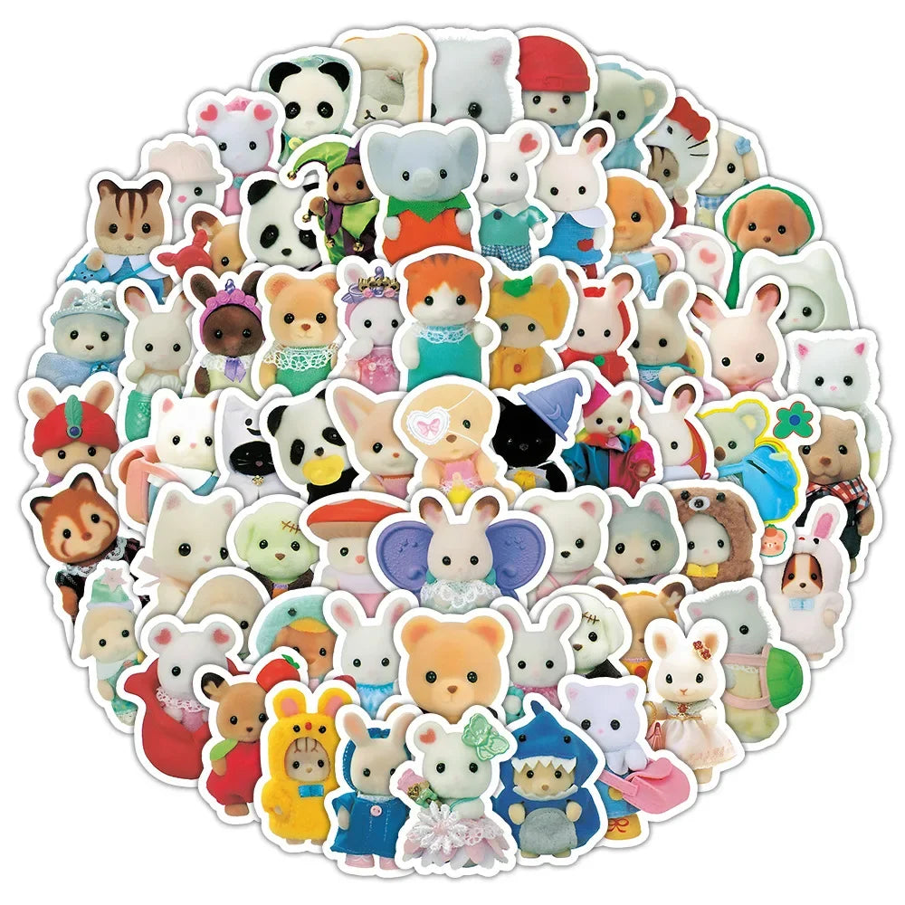 100/200pcs Kawaii Calico Critters Stickers Cute Laptop Scrapbook Graffiti Decals Skateboard Handheld  Aesthetic Sticker Toys