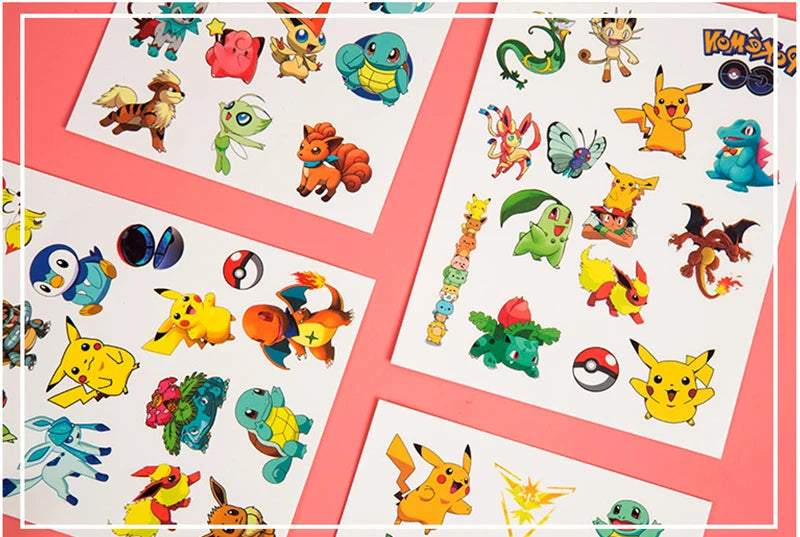 3PCS Pokemon Temporary Tattoo Stickers Children Pikachu Sticker Funny Cartoon Girls Christmas Birthday Gift Reward Toy