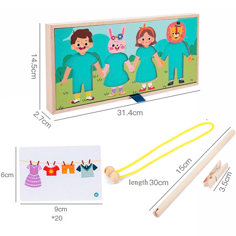 Drying Rack Clothes Dress-Up Jigsaw Puzzle Logical Thinking Matching Sorting Educational Game Wooden Toys Girls