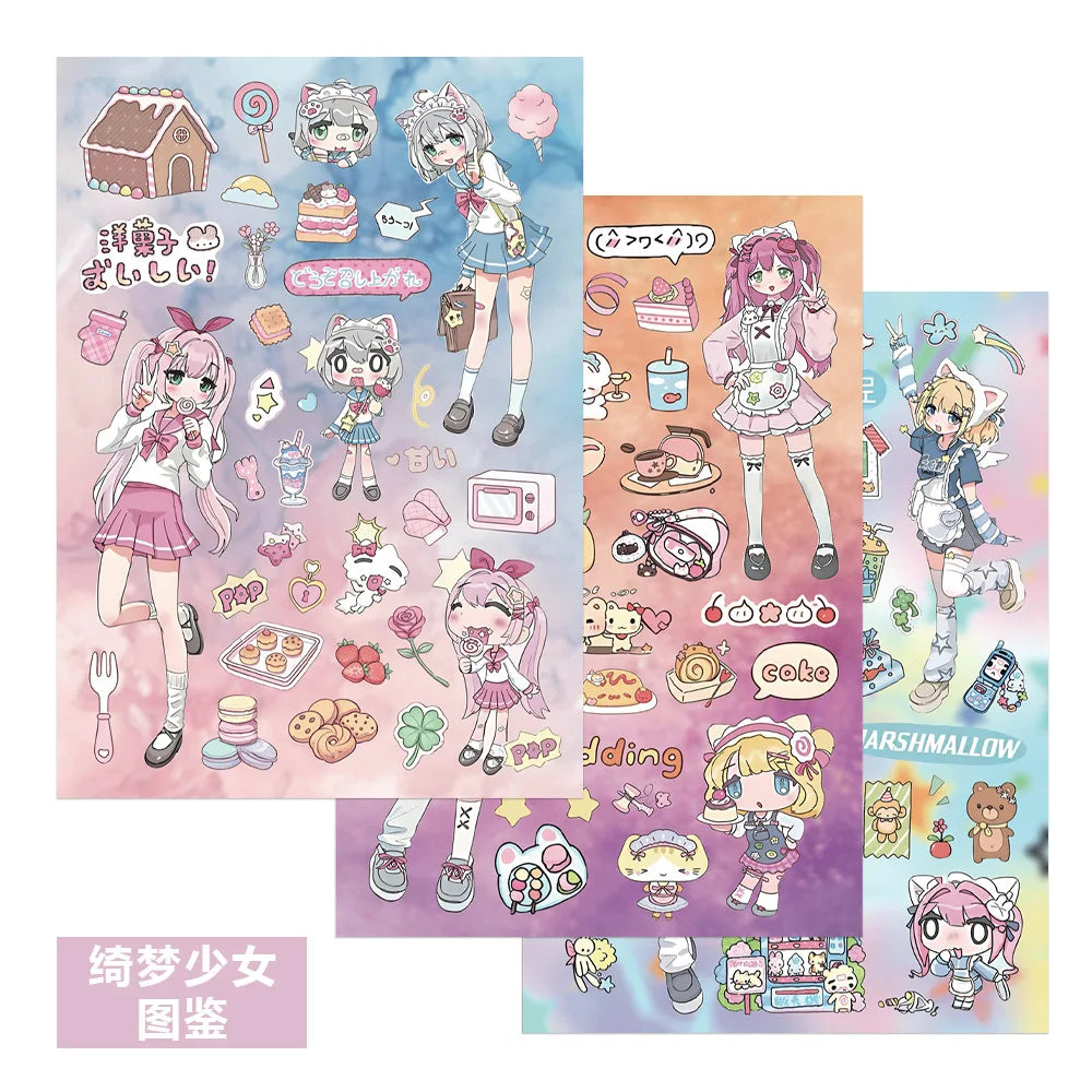 16Sheets Fantasy Dream Girl's Illustrated Guide Graffiti Stickers DIY Toys for Phone Bottle Travel Bag Decals Creative Gifts