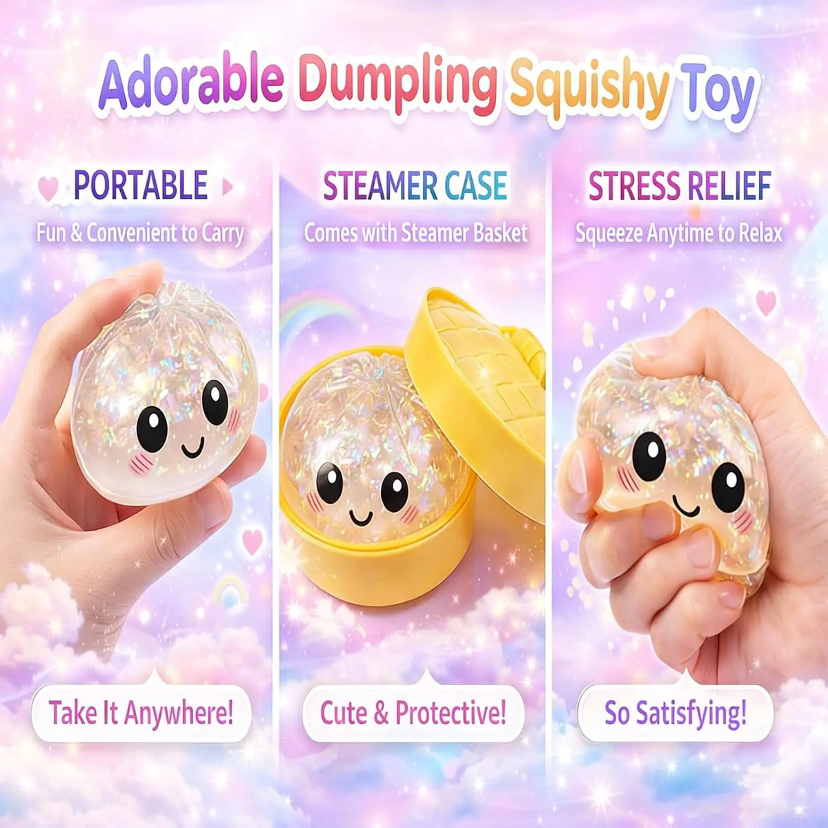 Glitter Dumpling Dumpling Squishy Glitter,Glitter Dumplings Squishy,Anxiety Relief Fidget, Soft Squeeze Decompression Dough