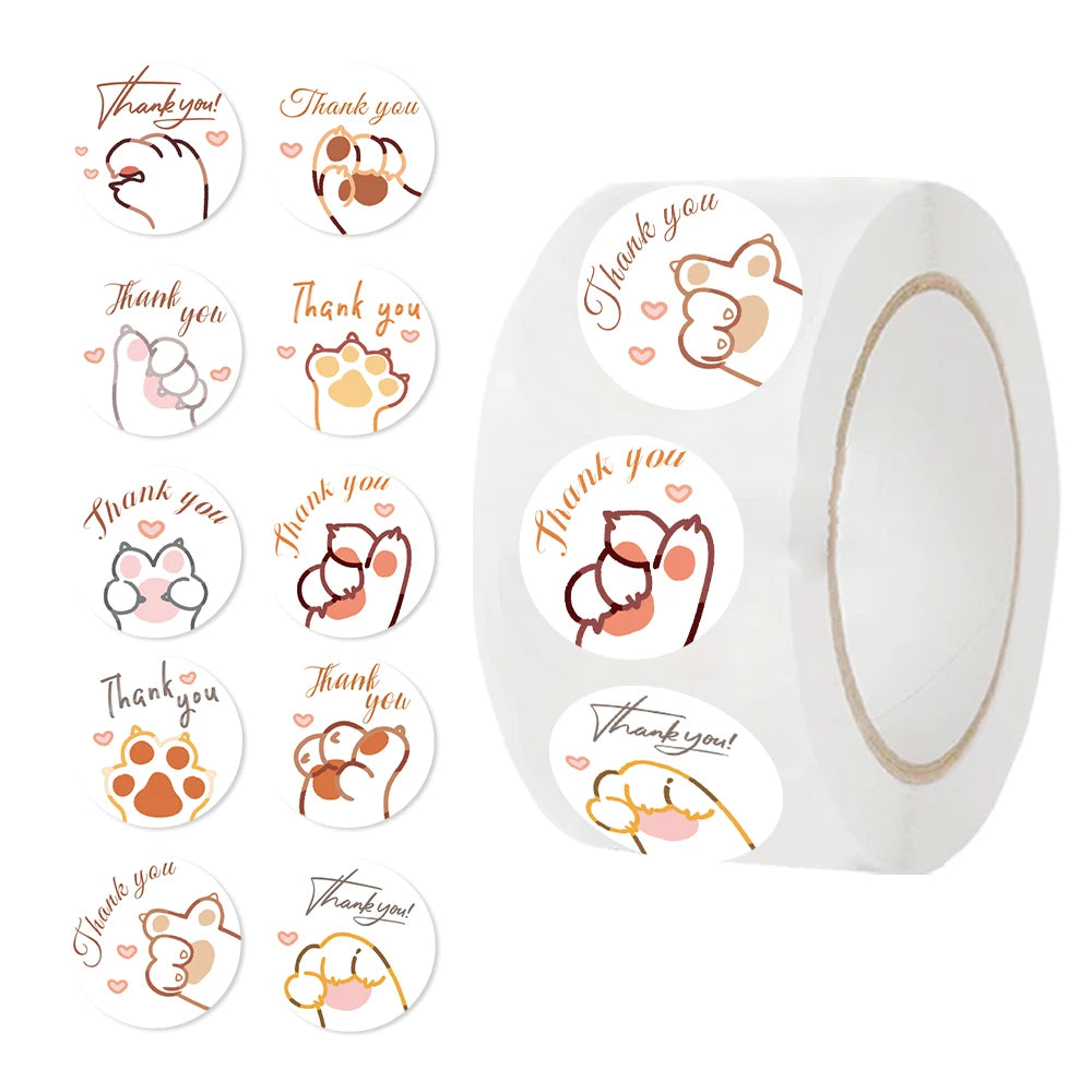 500PCS Cute Cartoon Paw Print Stickers Dog Cat Bear Paw Labels Stickers For Thank You Sticker Stationery Teacher For Student