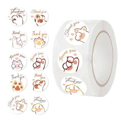 500PCS Cute Cartoon Paw Print Stickers Dog Cat Bear Paw Labels Stickers For Thank You Sticker Stationery Teacher For Student