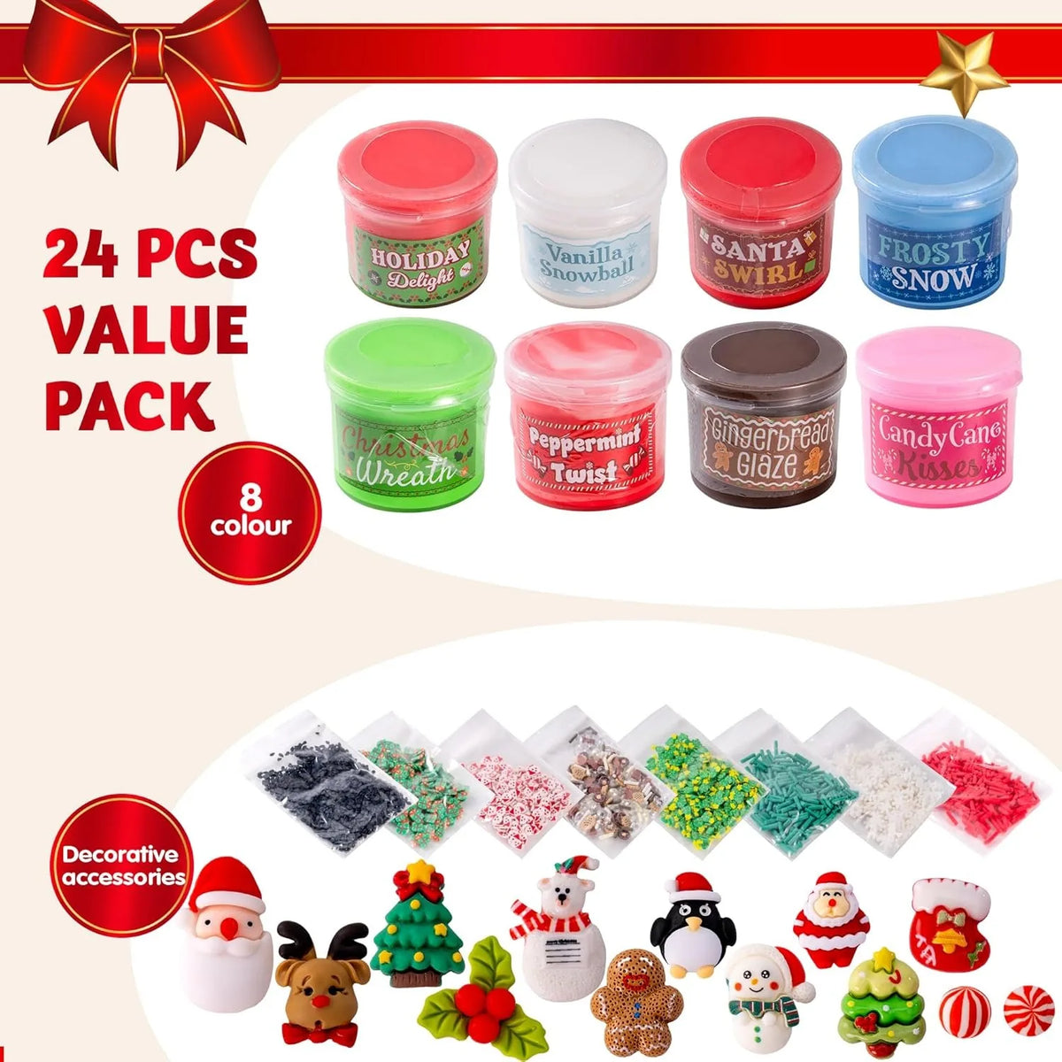 2026 Slime Christmas Advent Calendar 24 Days Christmas Countdown Calendar Kit with Xmas Dessert Theme Accessories, Xmas Party Favors Supplies, Kids Fun Gifts for Boys Girls