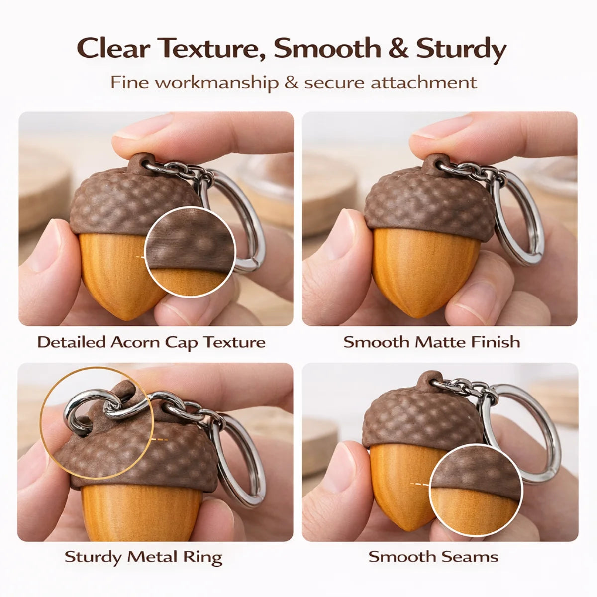 Acorn Pop Fidget Clicker Keychain Silent Stress Relief Toy Portable Key Ring Bag Charm Gift