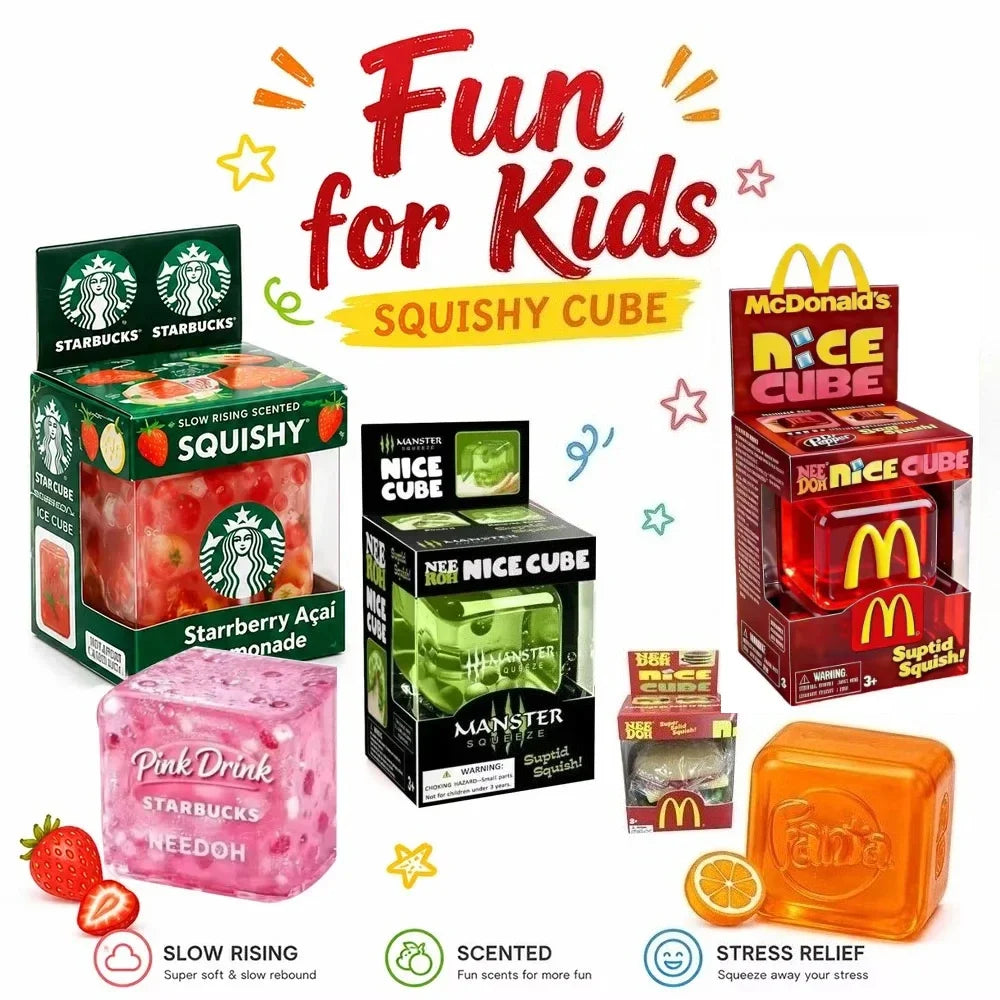 Needoh Nice Cube Sensory Fidget Squish Cube Portable Stress Reliever Anti-Anxiety Focus Toy Gift
