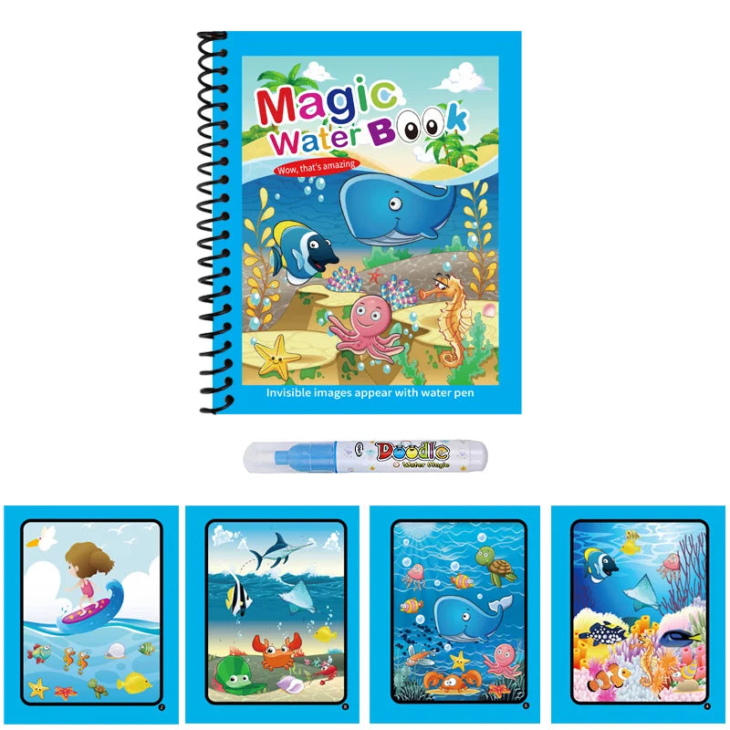 NEW Children Animal Cartoon Painting Book  Magic Water Book with Water Pen for Kids Birthday Christmas New Year Gift for Kids
