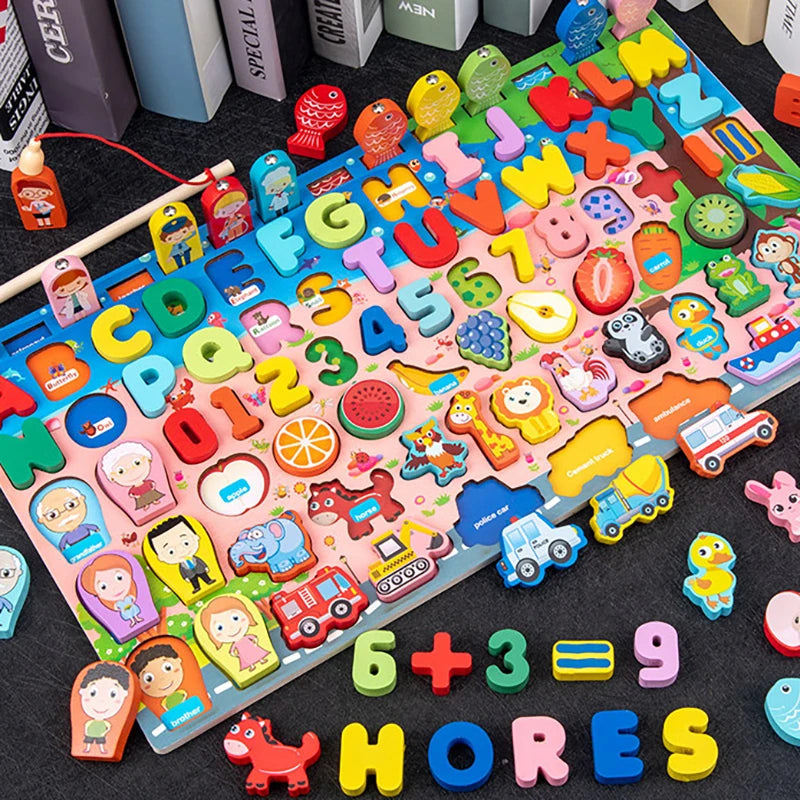 Montessori Wooden Toys Kids Busy Board Animal Math Fishing Numbers Matching Digital Shape Educational Toys For Children Gifts