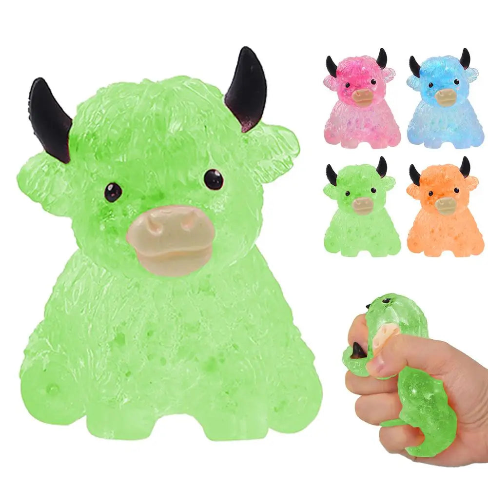 Glitter Highland Cow Toy, Cute Fidget Stress Relief Toy, Soft Animal Toy   Anti-Anxiety Sensory Toy for ADHD
