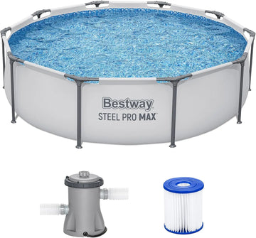Steel Pro MAX 10' X 30' Above Ground Pool, Round Metal Frame Outdoor Swimming Pool Set with Filter Pump & Type I Cartridge