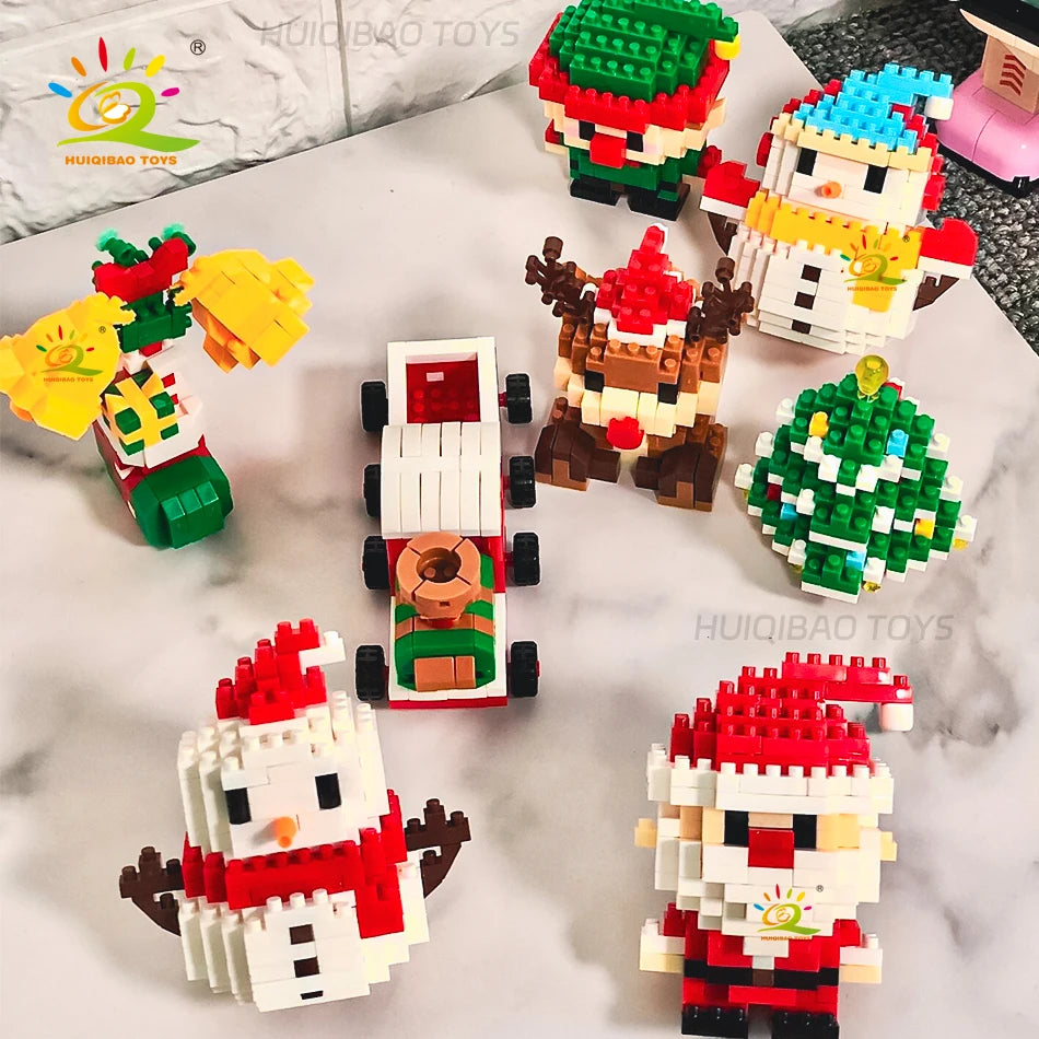 HUIQIBAO Children Mini Christmas Tree Santa Claus Model Micro Bricks Building Block DIY Snowman Elk Bricks Toys for Adult Gift