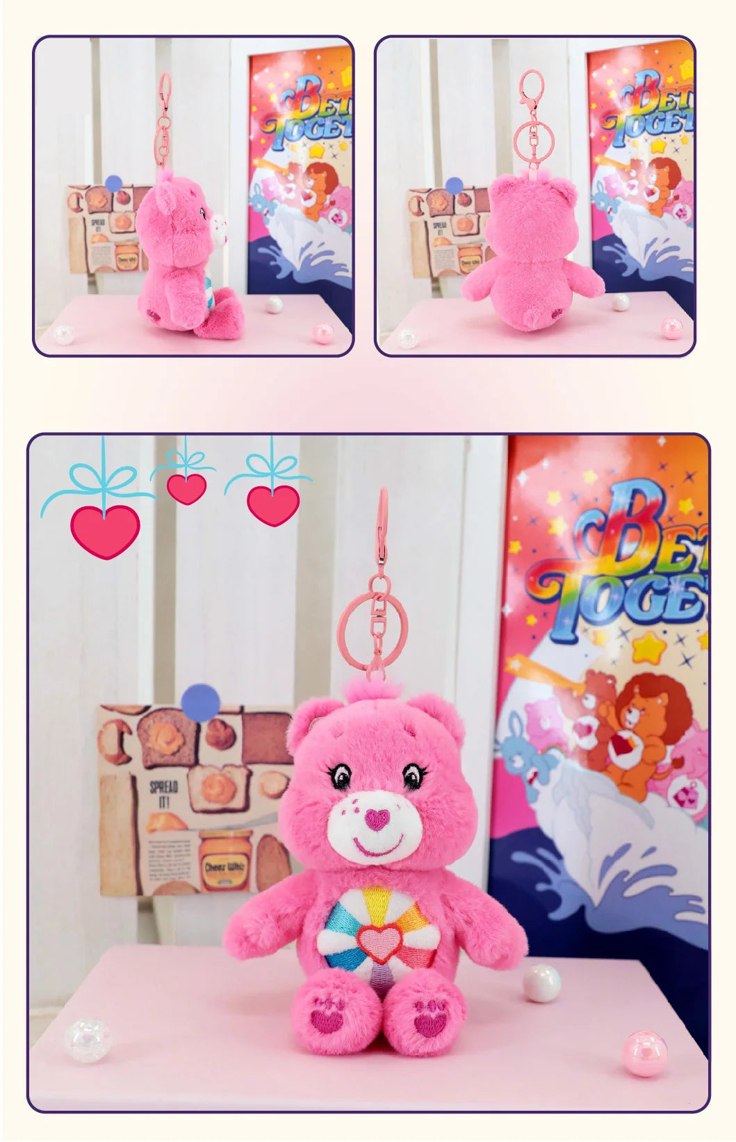 Care Bears Plush Toy Kawaii Squeak Sound Keychain 15cm Pendant Cute Cartoon Keychain Bag Luggage Decor Holiday Birthday Gift