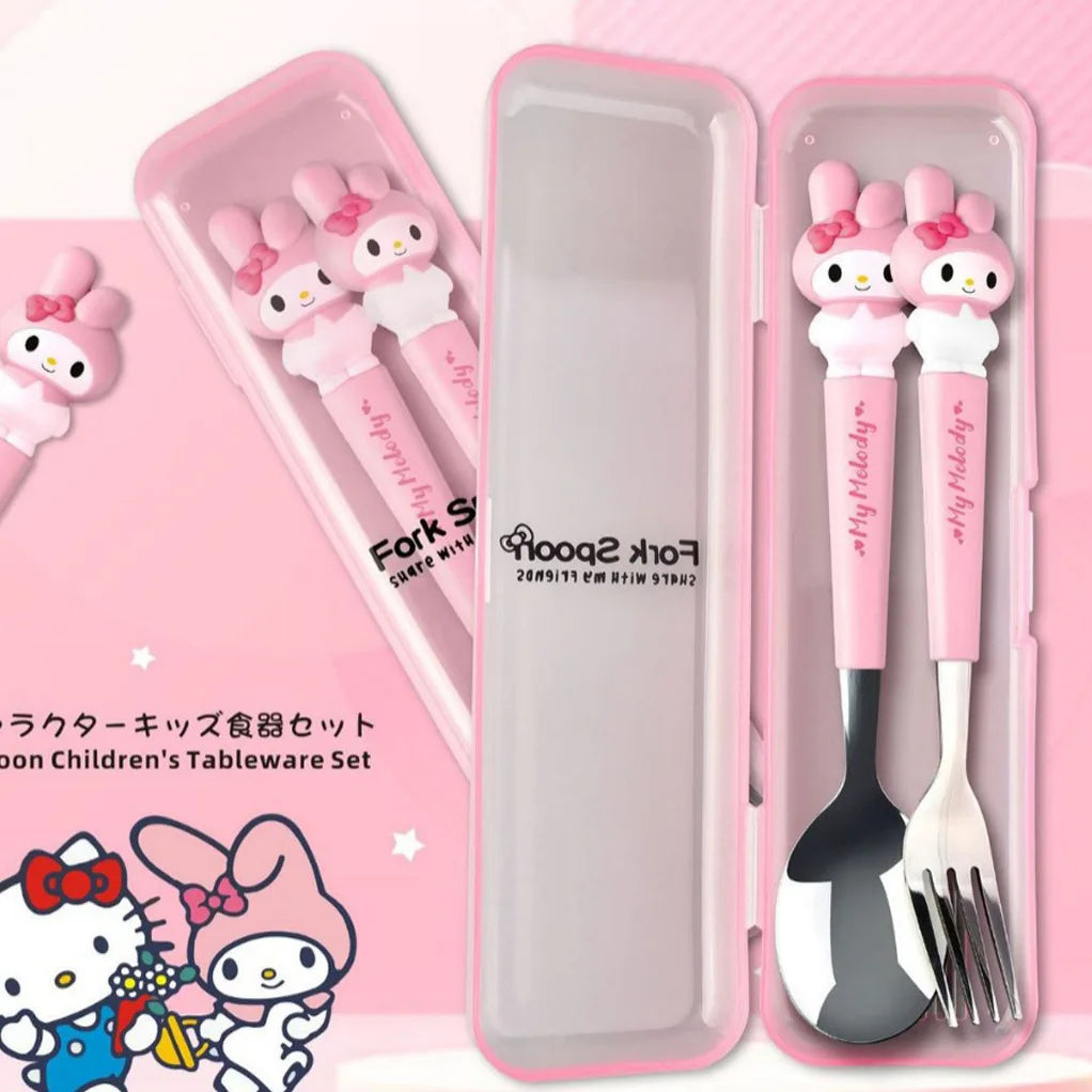 Cute Cartoon Cutlery Set Portable Spoon Fork With Storage Box Kids Stainless Steel Tableware For Travel School No bag