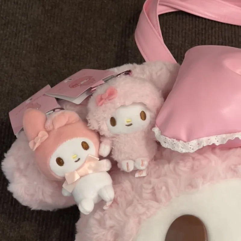 Kawaii Sanrios My Sweet Piano Plush doll Keyring Cartoon My Melody Stuffed Toys Pendant Cute Pink Sheep Piano Keychains Gifts