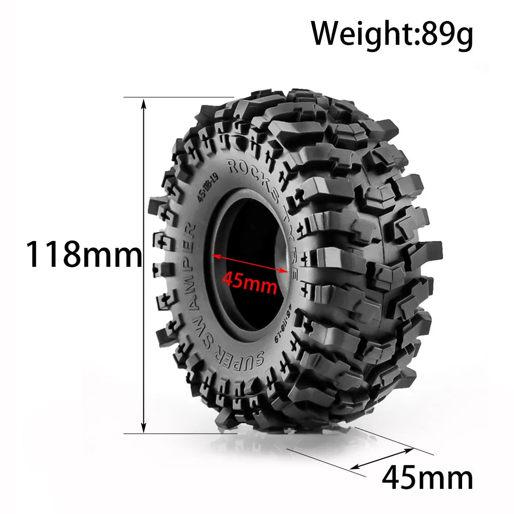 RED SPIDER 4Pcs 1.9 Inch Rock Rubber Tires 1.9" Wheel Tyres OD 118mm For 1/10 RC Crawler Axial SCX10 TRX4 D90 RC Off Road Car Upgrade Accessories