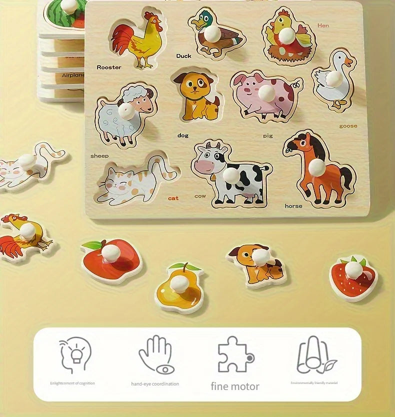 Montessori Early Education Geometry Beginner Puzzle Board, Hand-Held Fixed Board Puzzle Development, Puzzle Block Shape Matching