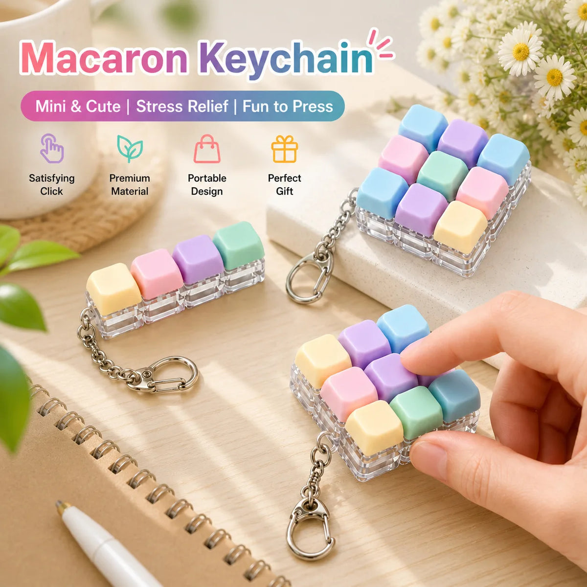 Fidget Toy Nine-key Keyboard Keychain Button Fidget Gifts for Adults to Relieve Stress Can Be Assembled Freely No Light