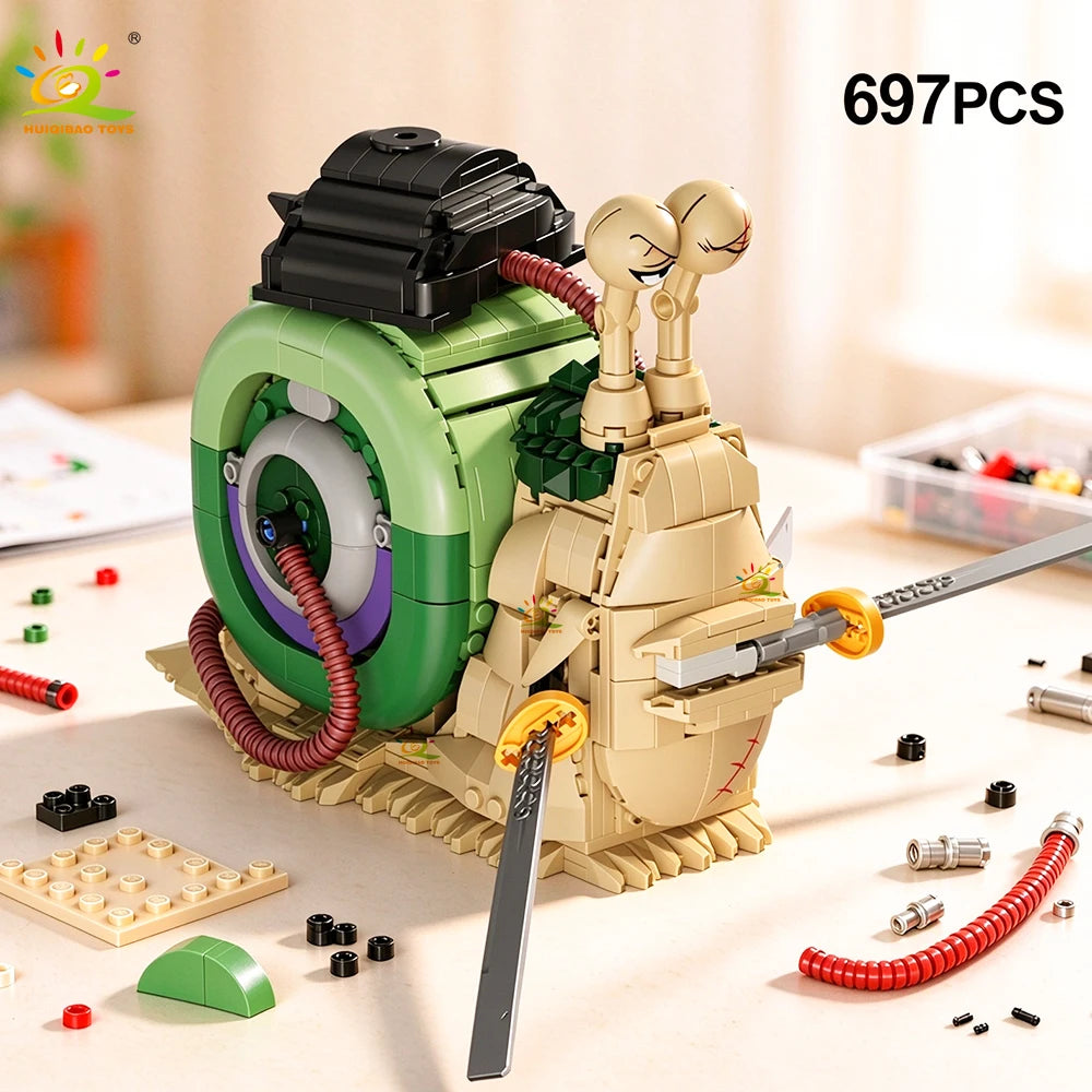 HUIQIBAO MOC Snail Insect Model Building Block Phone Bug Series Bricks Set Construction Toy For Children Desk Home Decoration