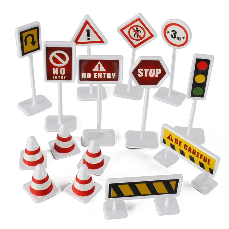 15Pcs/Set Toddler Mini Traffic Signs Model Toy Road Block Children Safety Education Kids Puzzle Traffic Toys Boys Girls Gifts