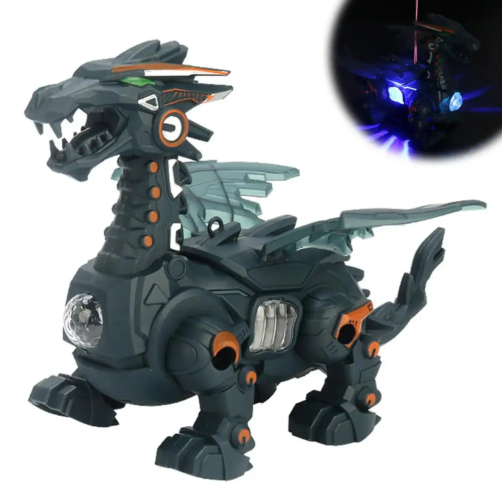 Kids Electric Walking Dragon Toy with Music & Light Interactive Mechanical Dinosaur Toy with Pull Rope Educational Gift for Boys