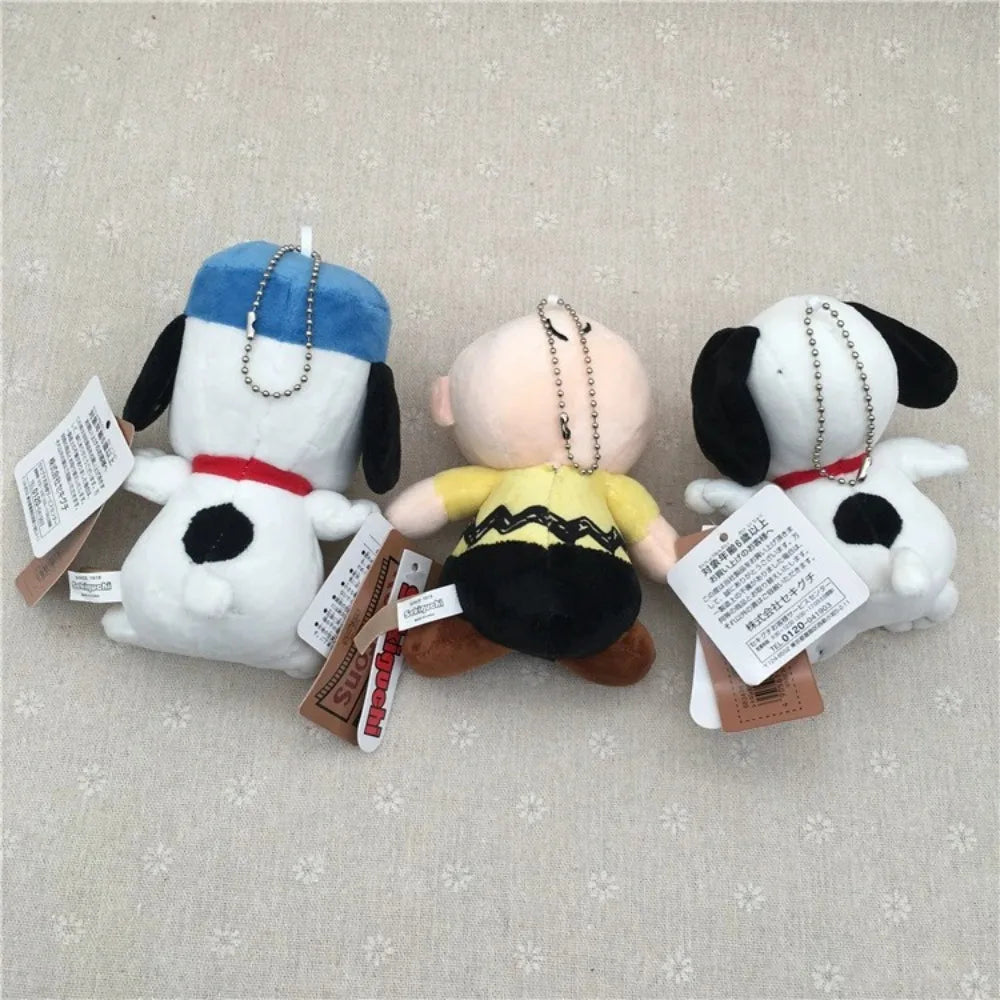 13cm Snoopy Keychain Plush Ornaments Fluff Soft Bead Chain Bag Pendant Charlie Brown Cute Stick Out Tongue Stand Dog Girl Gift