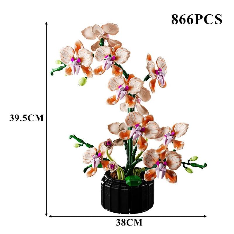 Creative Orchid Cymbidium Eternal Flowers Potted Plant Building Blocks Simulation Phalaenopsis DIY Bricks Toys Valentine's Gift