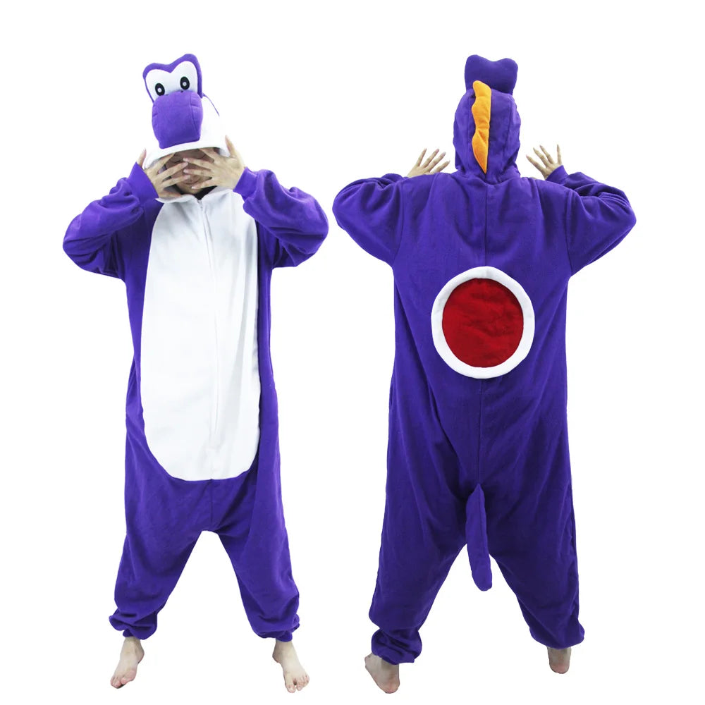 Colorful Yoshi Onesies Kigurumi Pajamas for Adult Unisex Fleece Pyjama Christmas Halloween Cosplay Cos Women Sleepwear Outfits