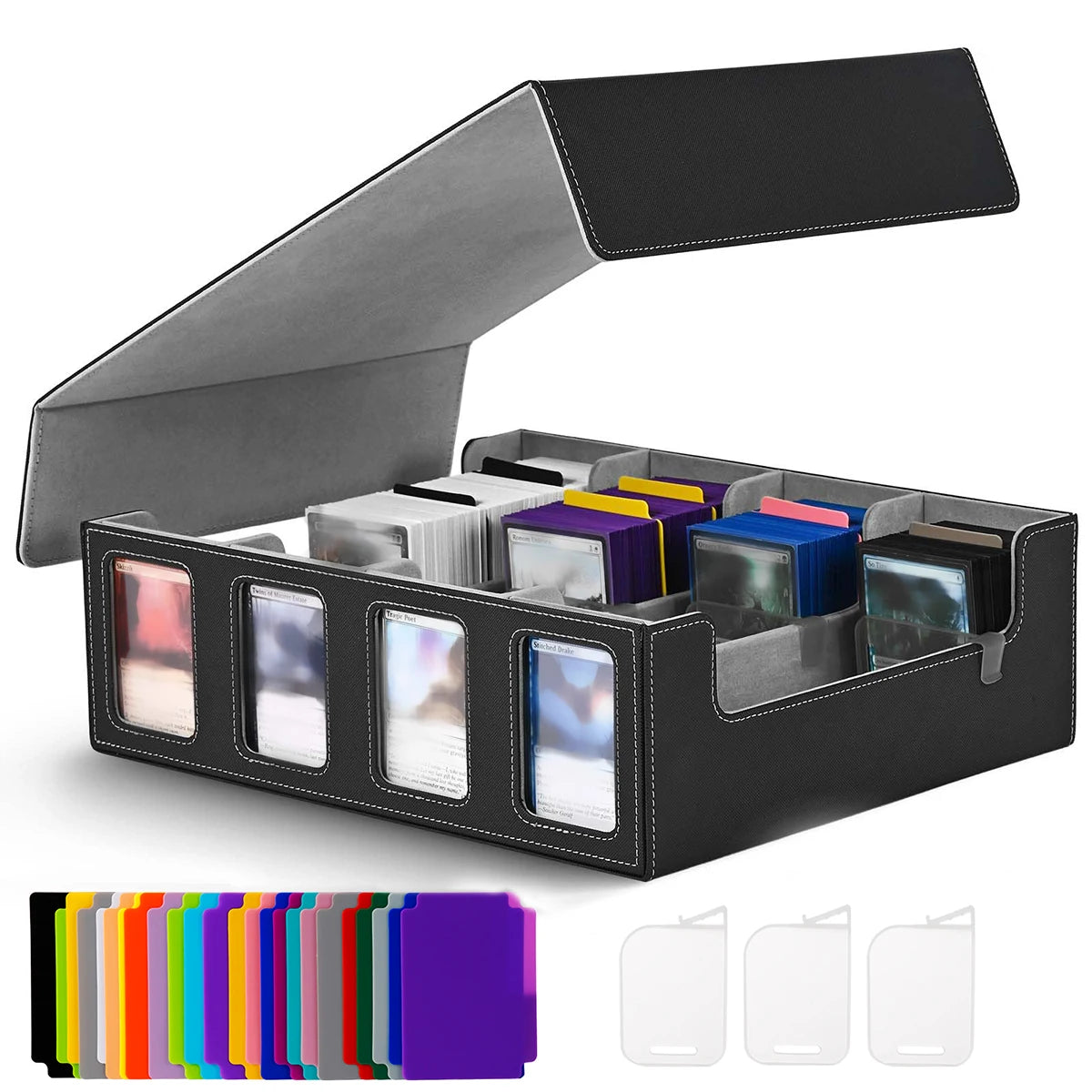 Card Storage Box, Holds 2400+ Single Sleeved Cards, Includes 4 Card Stoppers and 24 Card Dividers, Suitable for TCG Trading Card