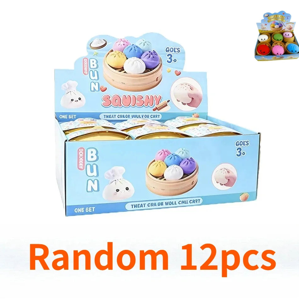 Colorful Dumpling Squishes Stress Balls Cha Siu Bao Slow Rebound Decompression Toys Feel Good Squishy Stress Relief Gifts 10cm
