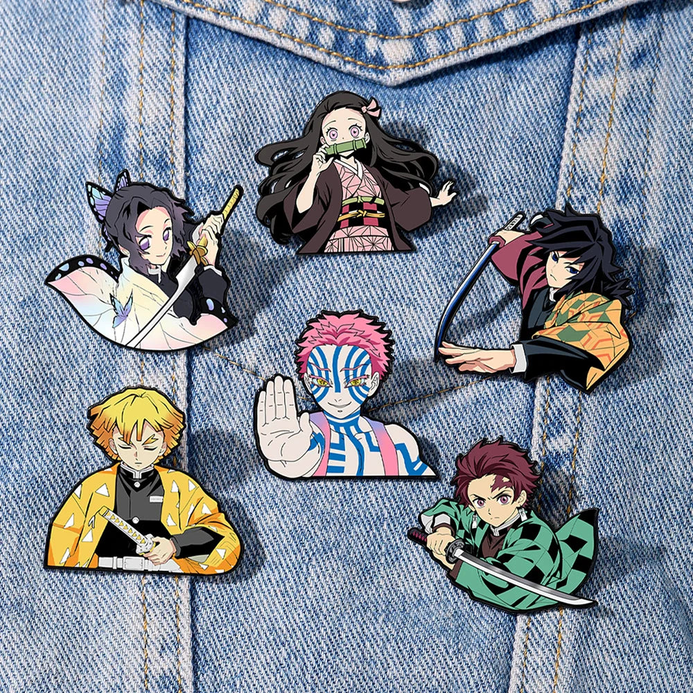 4/8Pcs Anime Demon Slayer Enamel Brooch Pins Kimetsu No Yaiba Character Tanjirou Nezuko Rengoku Metal Lapel Badge Cosplay Gift