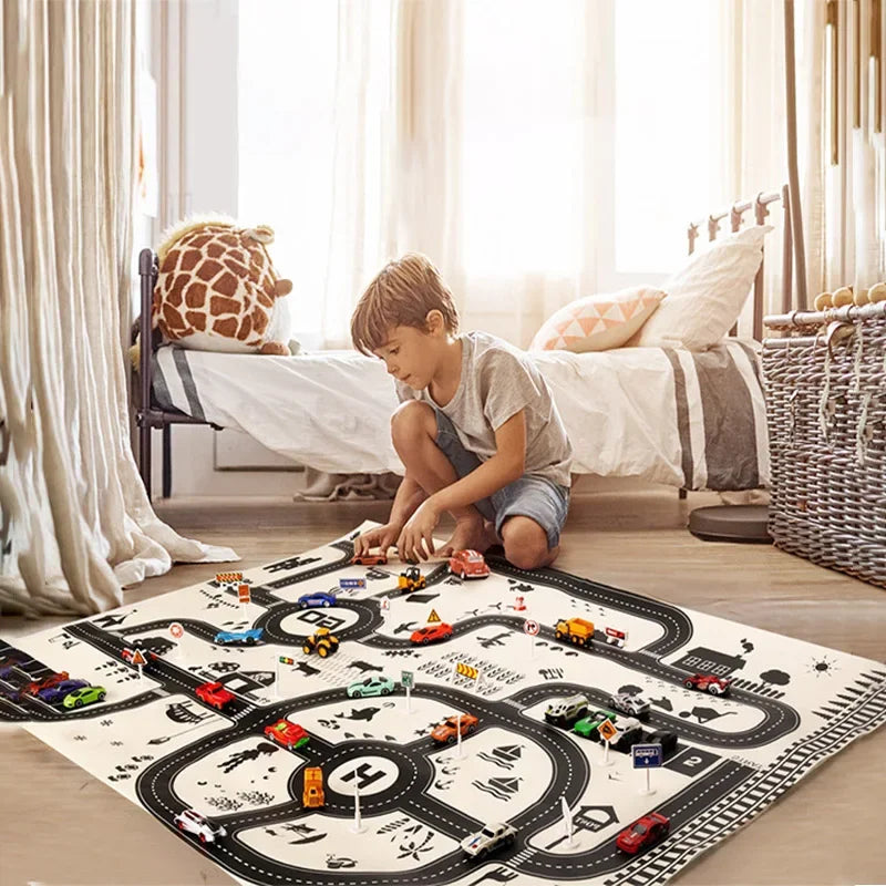 130*100cm Road Mat Children Traffic Car Map 83*58cm Educational Toy Road Plastic Carpet Playmat For Mats City Kids Toys Games