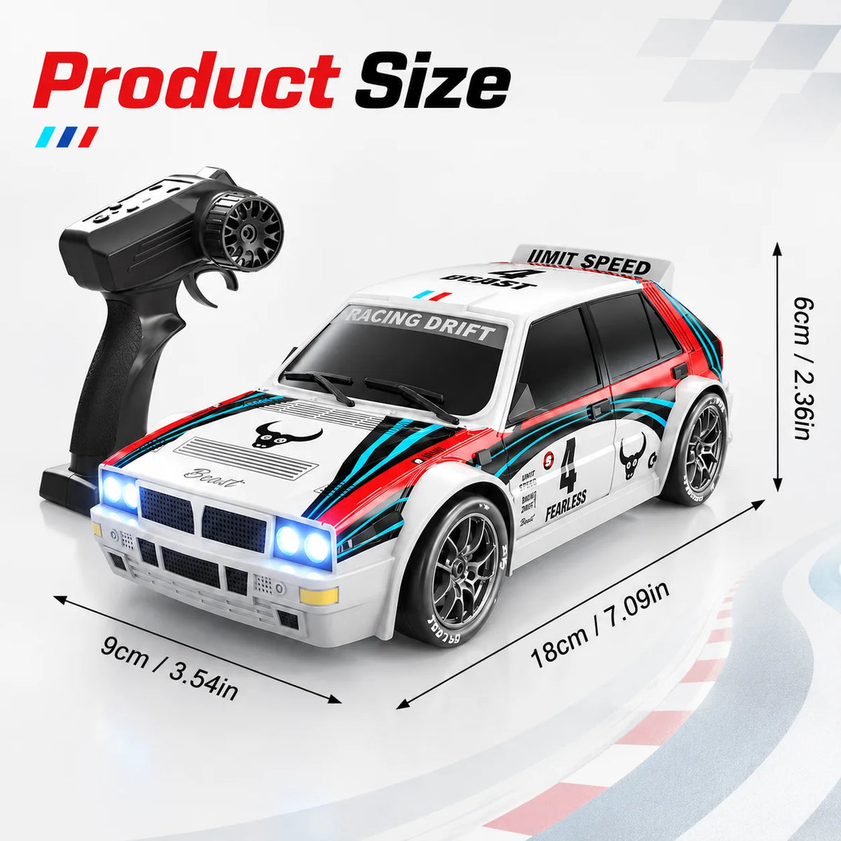 ZNLYRION RC Drifting Race Car 1:24 Scale 4 Wheel Drive 20km/h Adjustable High/Low Speed With Spare Drift Tires LED Headlight Taillight RC Toy For Boys Adult